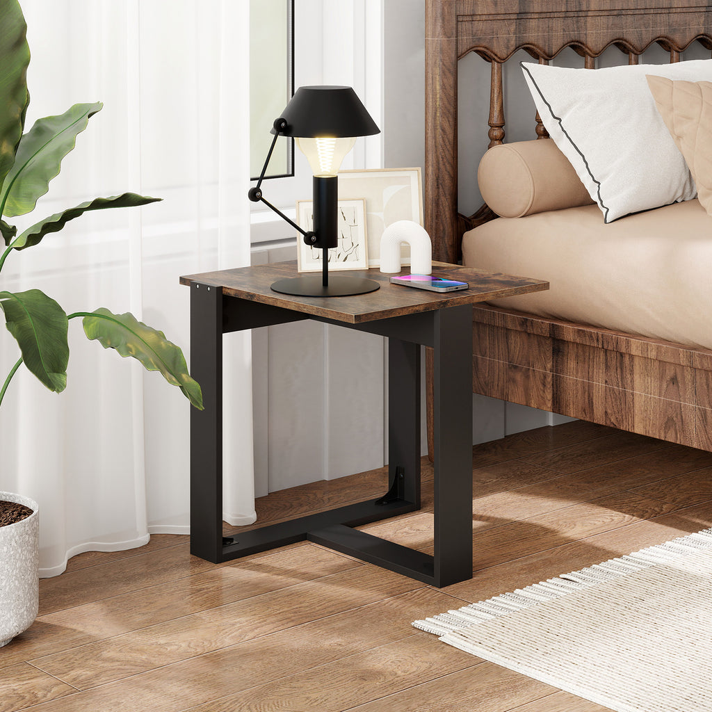 Industrial Sofa End Table with Metal Frame, 1 Piece