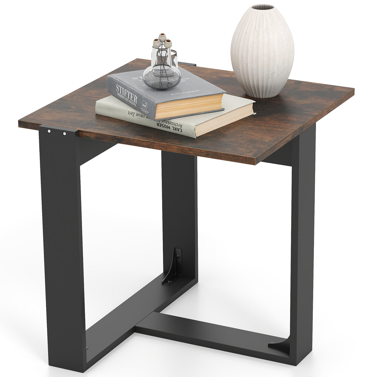 Industrial Sofa End Table with Metal Frame, 1 Piece