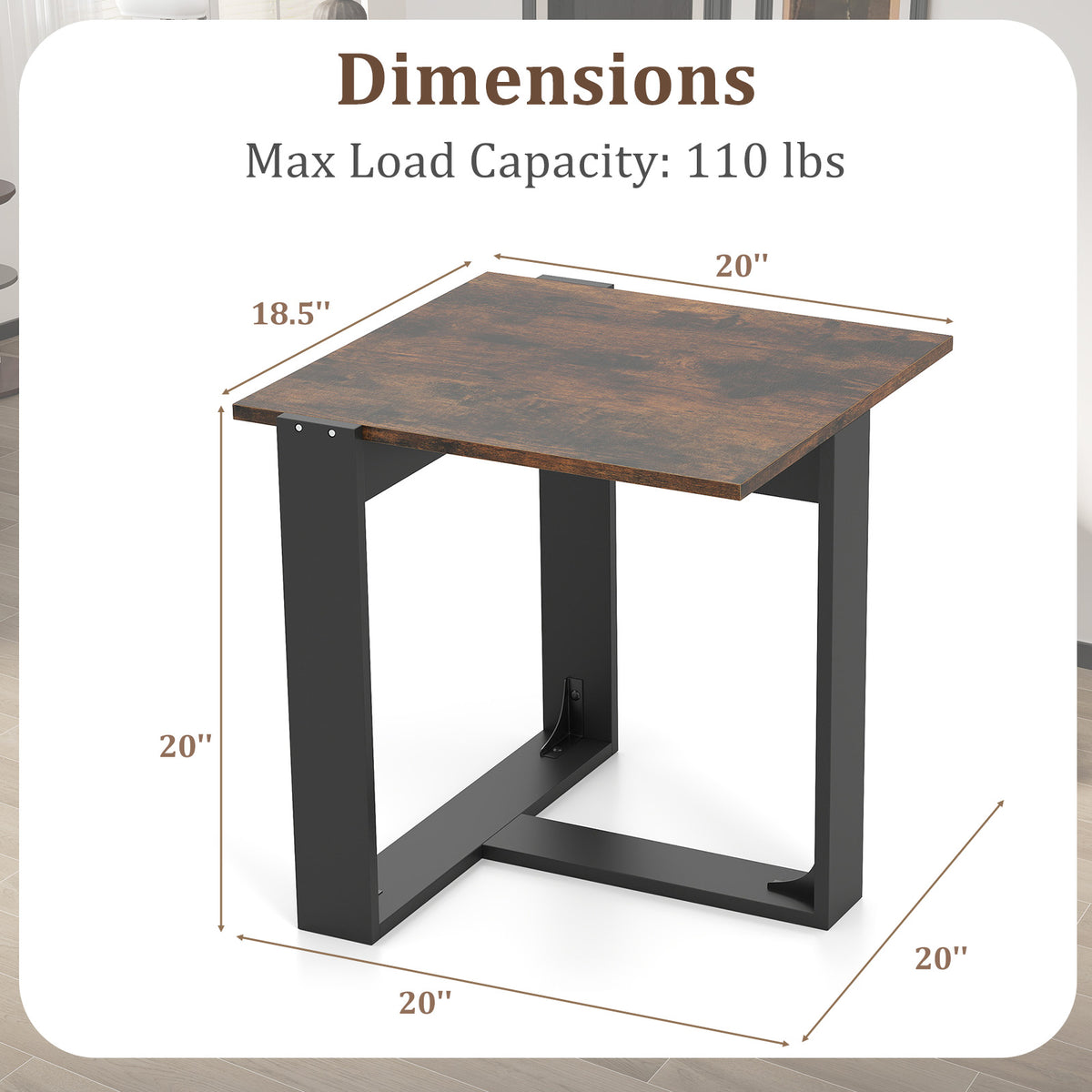 Industrial Sofa End Table with Metal Frame, 1 Piece