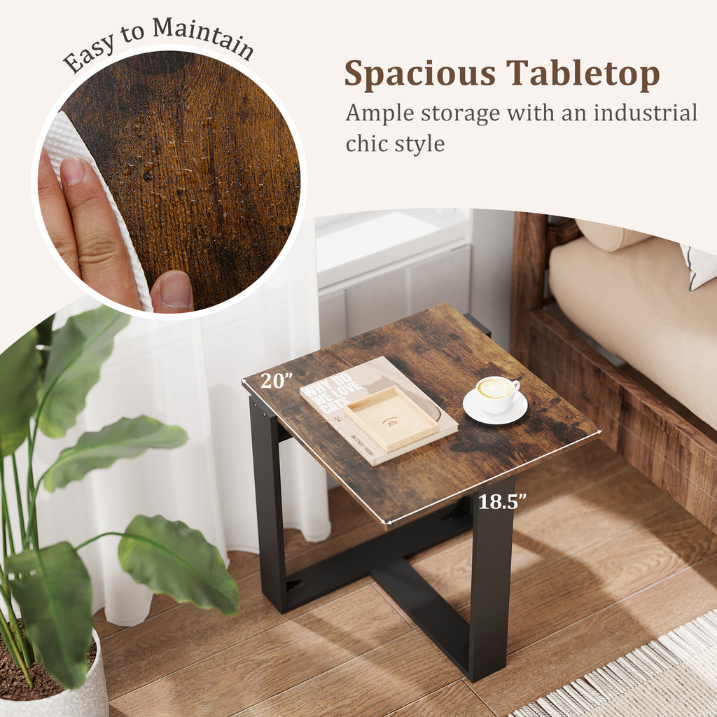 Industrial Sofa End Table with Metal Frame, 1 Piece