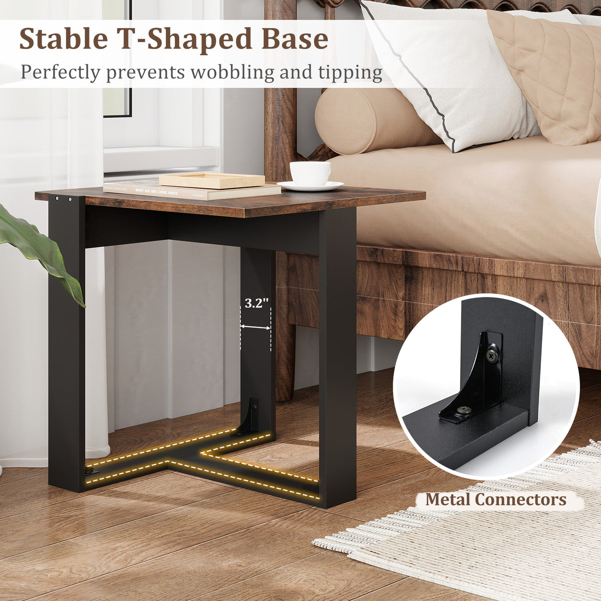 Industrial Sofa End Table with Metal Frame, 1 Piece