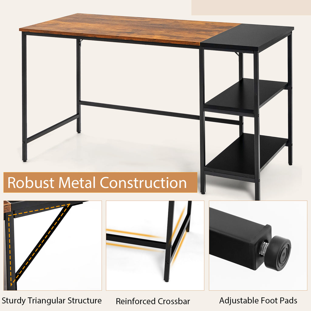 55 Inch Writing Desk with Storage Shelves, Rustic Brown