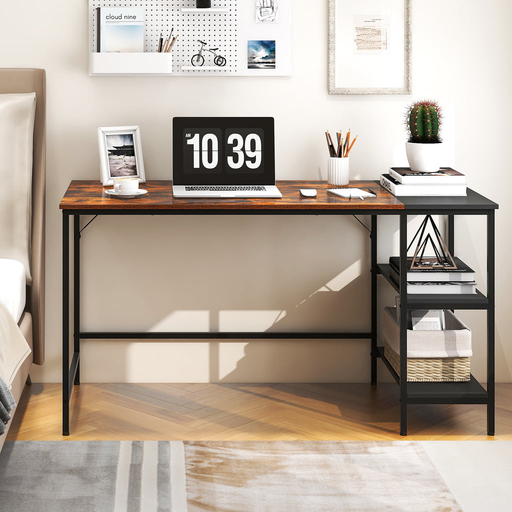 55 Inch Writing Desk with Storage Shelves, Rustic Brown