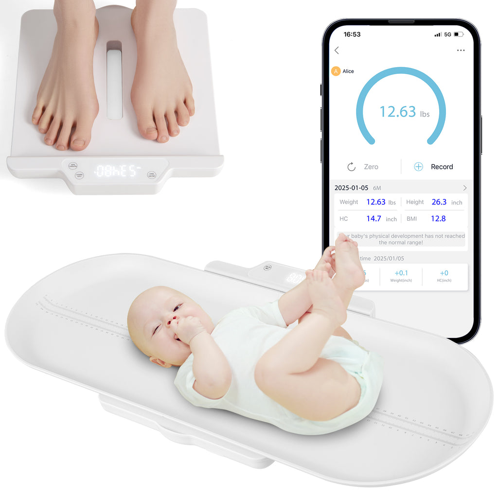 Infant & Baby Scale with Detachable Tray - Digital Height & Weight Measurement - White