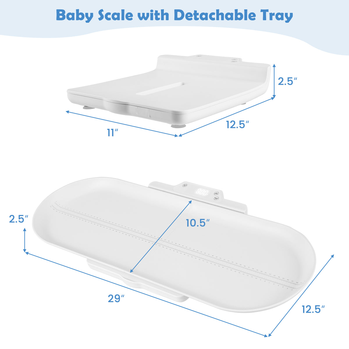 Infant & Baby Scale with Detachable Tray - Digital Height & Weight Measurement - White