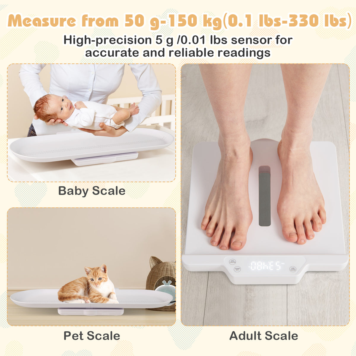 Infant & Baby Scale with Detachable Tray - Digital Height & Weight Measurement - White