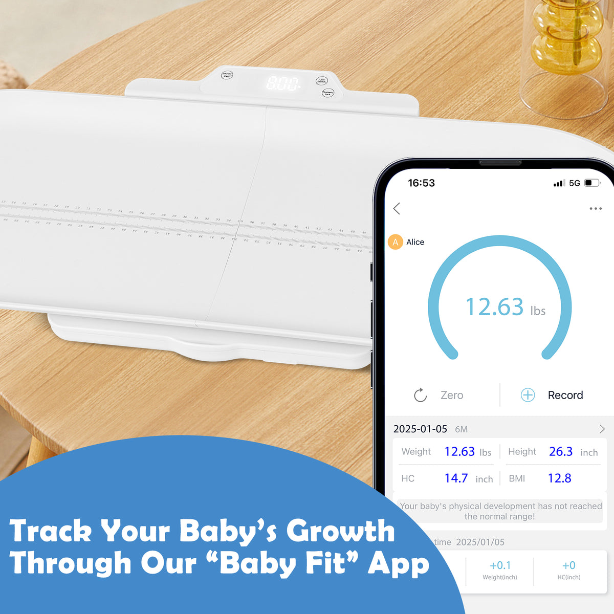 Infant & Baby Scale with Detachable Tray - Digital Height & Weight Measurement - White