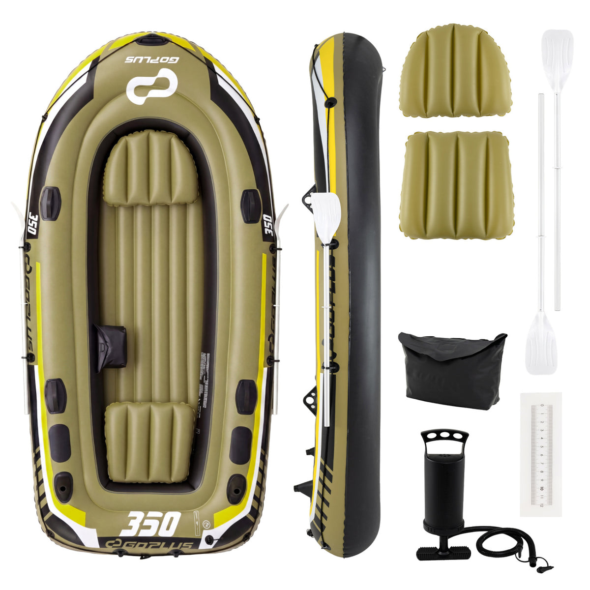 Heavy-Duty Inflatable 4-Person Fishing Raft Set - Green, Support & Buoyancy