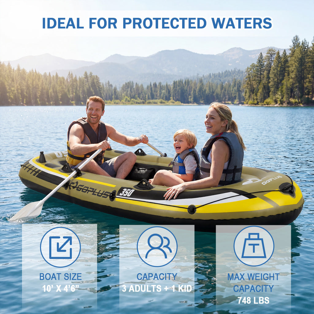Heavy-Duty Inflatable 4-Person Fishing Raft Set - Green, Support & Buoyancy
