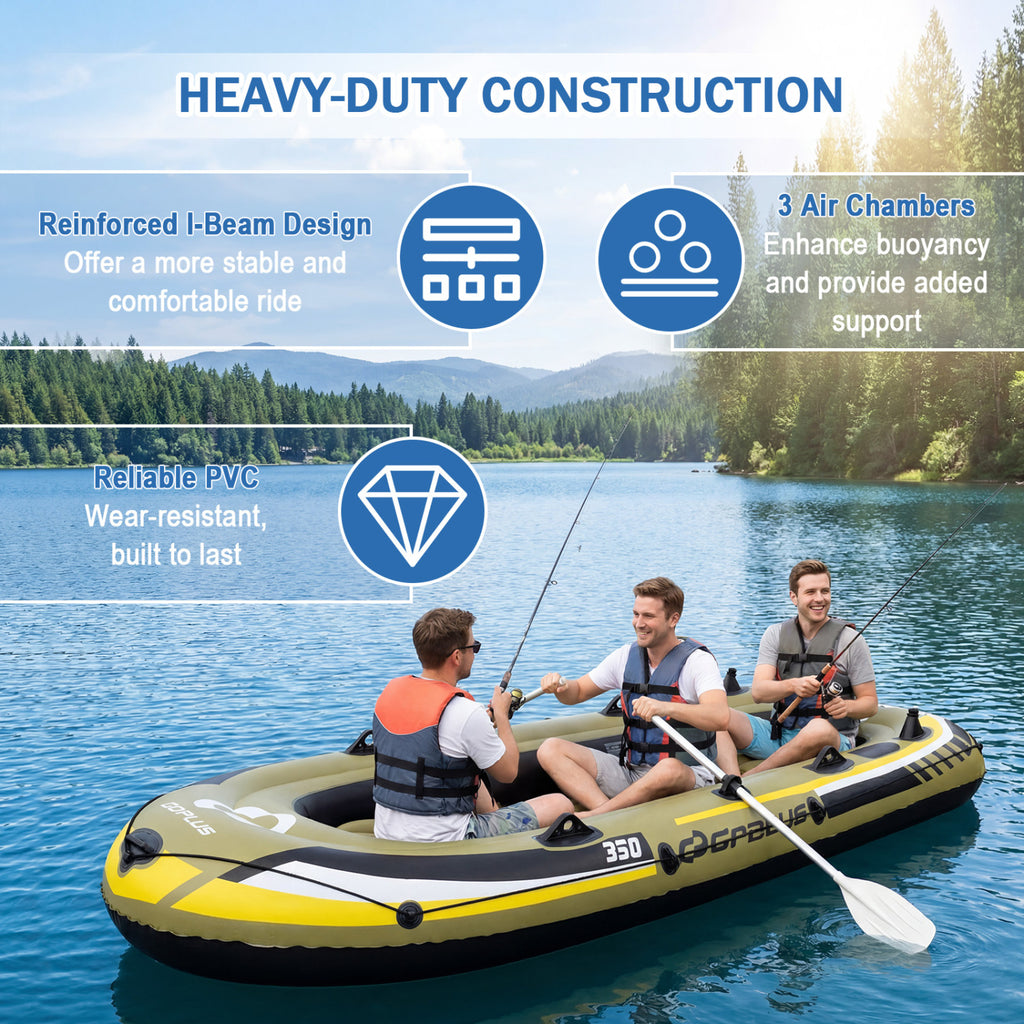 Heavy-Duty Inflatable 4-Person Fishing Raft Set - Green, Support & Buoyancy