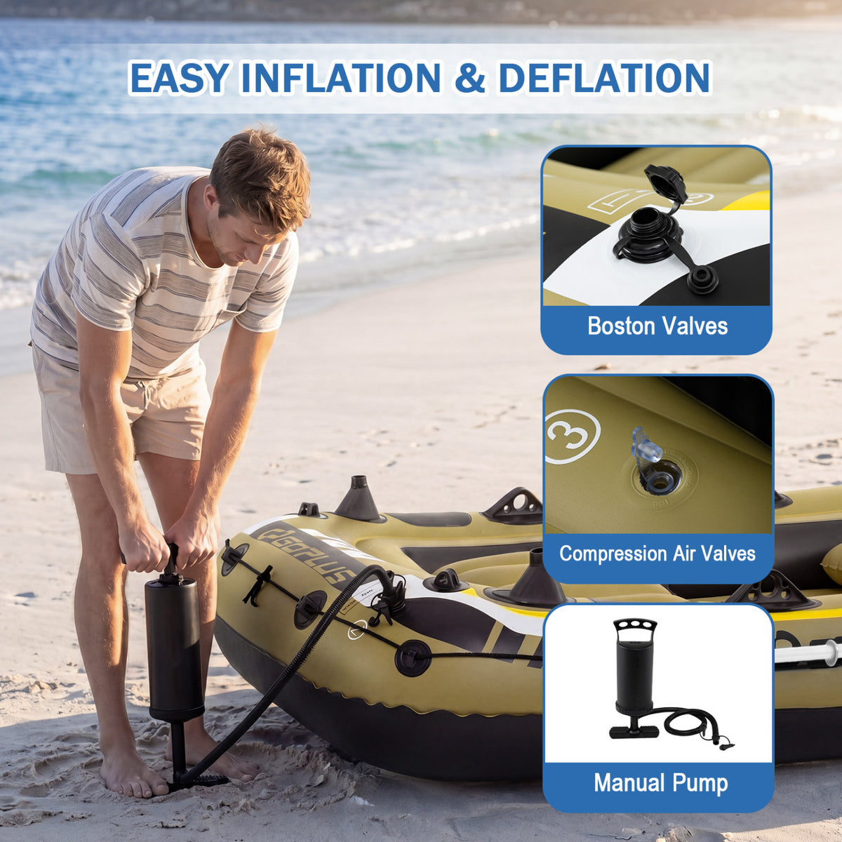 Heavy-Duty Inflatable 4-Person Fishing Raft Set - Green, Support & Buoyancy