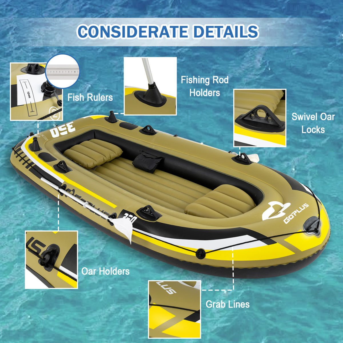 Heavy-Duty Inflatable 4-Person Fishing Raft Set - Green, Support & Buoyancy
