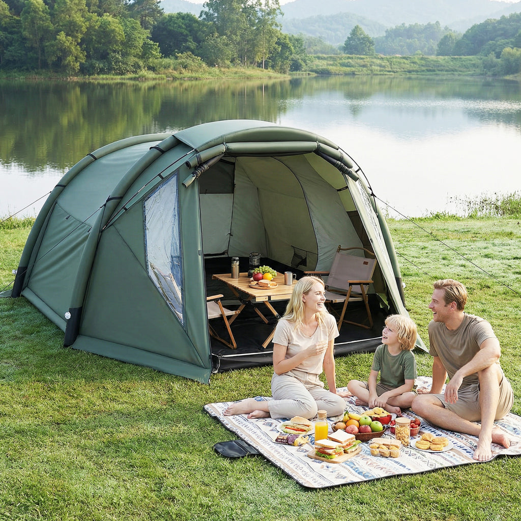 5-7 Person Inflatable Camping Tent with Screened Porch - Green