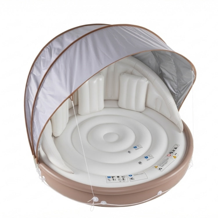 Inflatable Canopy Island Tanning Pool Float with Retractable Canopy - Round Raft