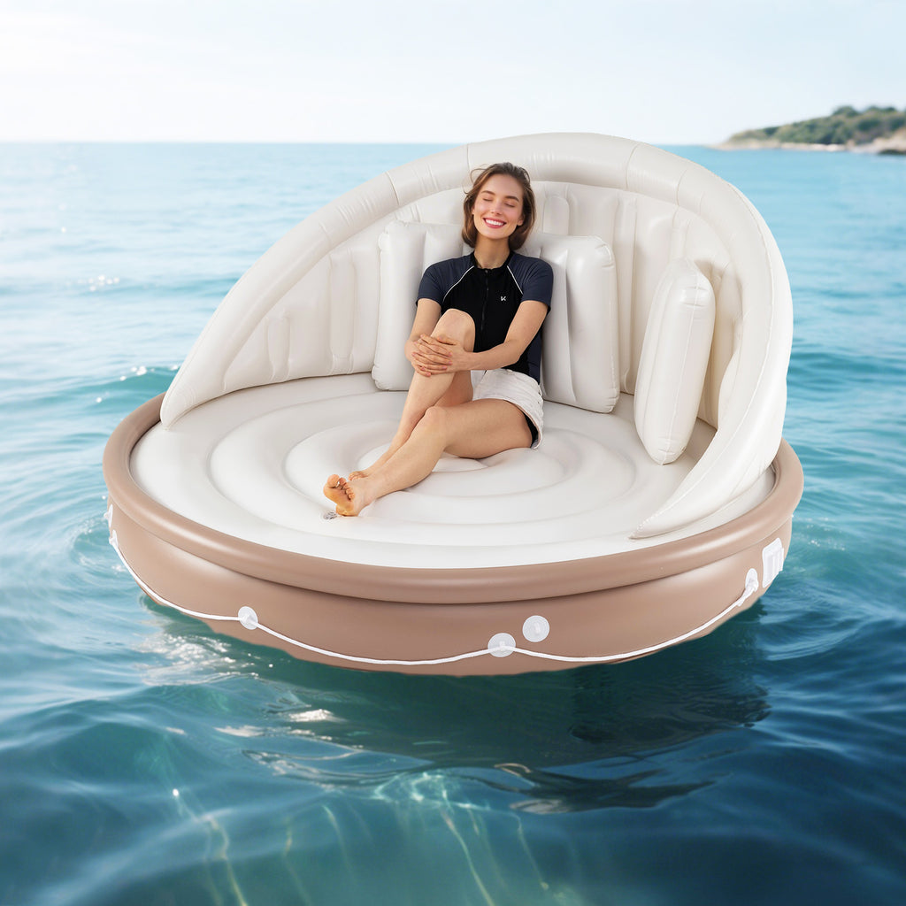 Inflatable Canopy Island Tanning Pool Float with Retractable Canopy - Round Raft