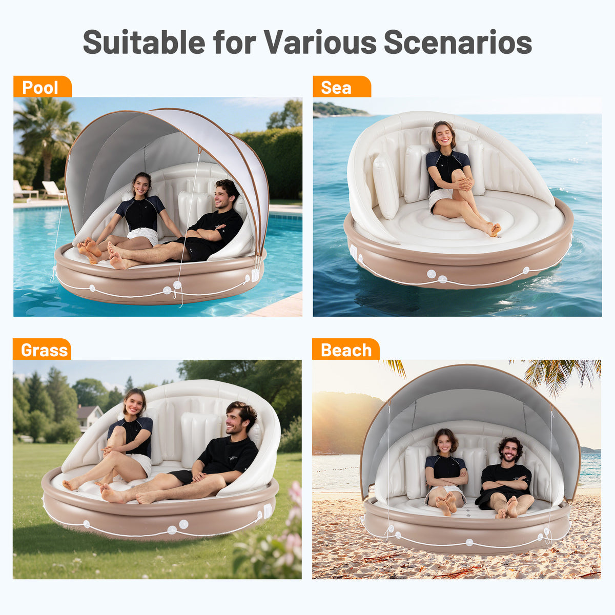 Inflatable Canopy Island Tanning Pool Float with Retractable Canopy - Round Raft