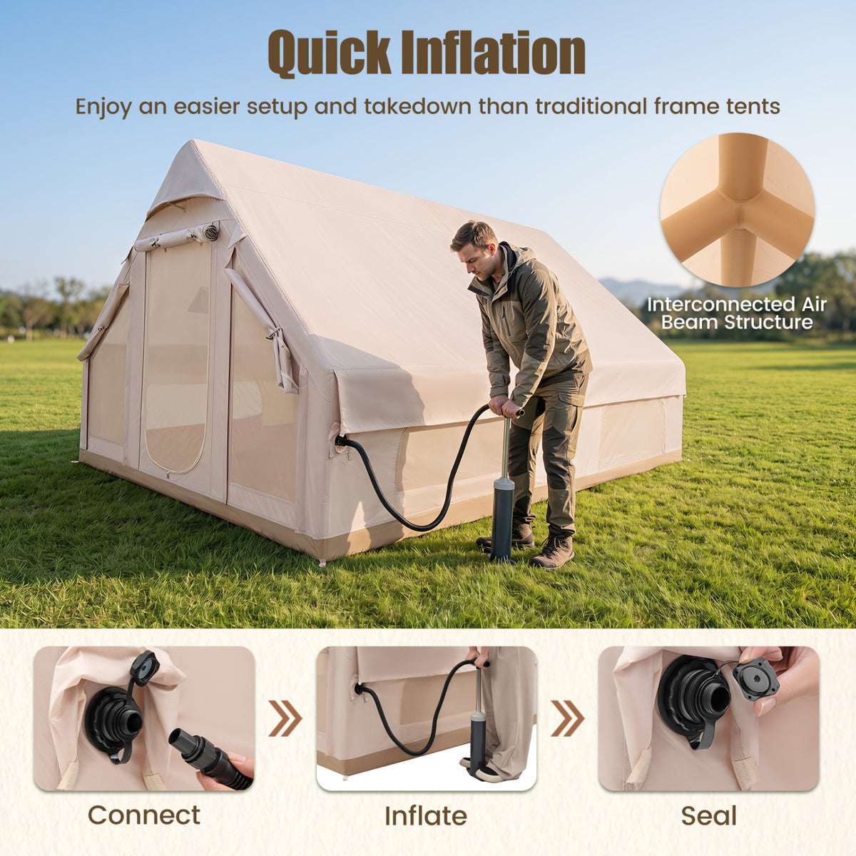 Inflatable Easy Setup 4 Season Waterproof Oxford Camping Tent for