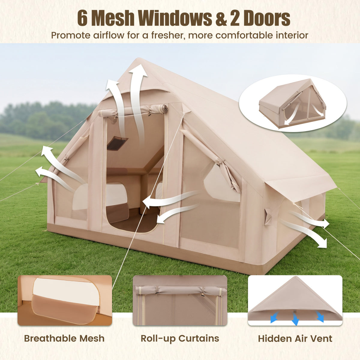 Inflatable Easy Setup 4 Season Waterproof Oxford Camping Tent for