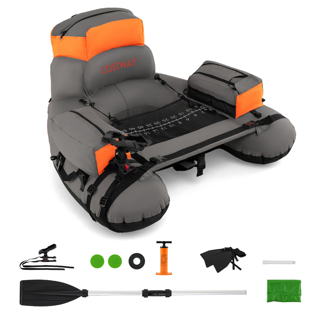 Inflatable Fishing Float Tube with Shoulder Straps & Storage - Orange