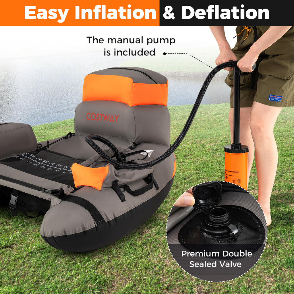 Inflatable Fishing Float Tube with Shoulder Straps & Storage - Orange