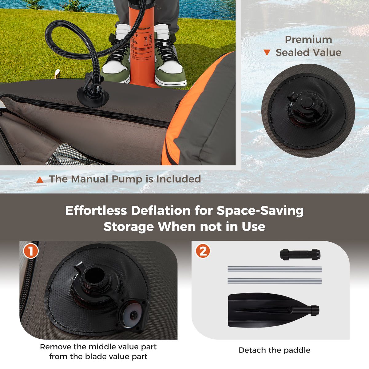 Inflatable Fishing Float Tube with Pump, Storage Pockets & Fish Ruler - Gray