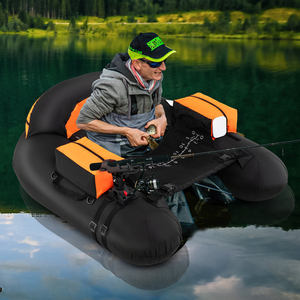 Inflatable Float Tube with Adjustable Fishing Rod Holder and Fish Hook Stator - Orange