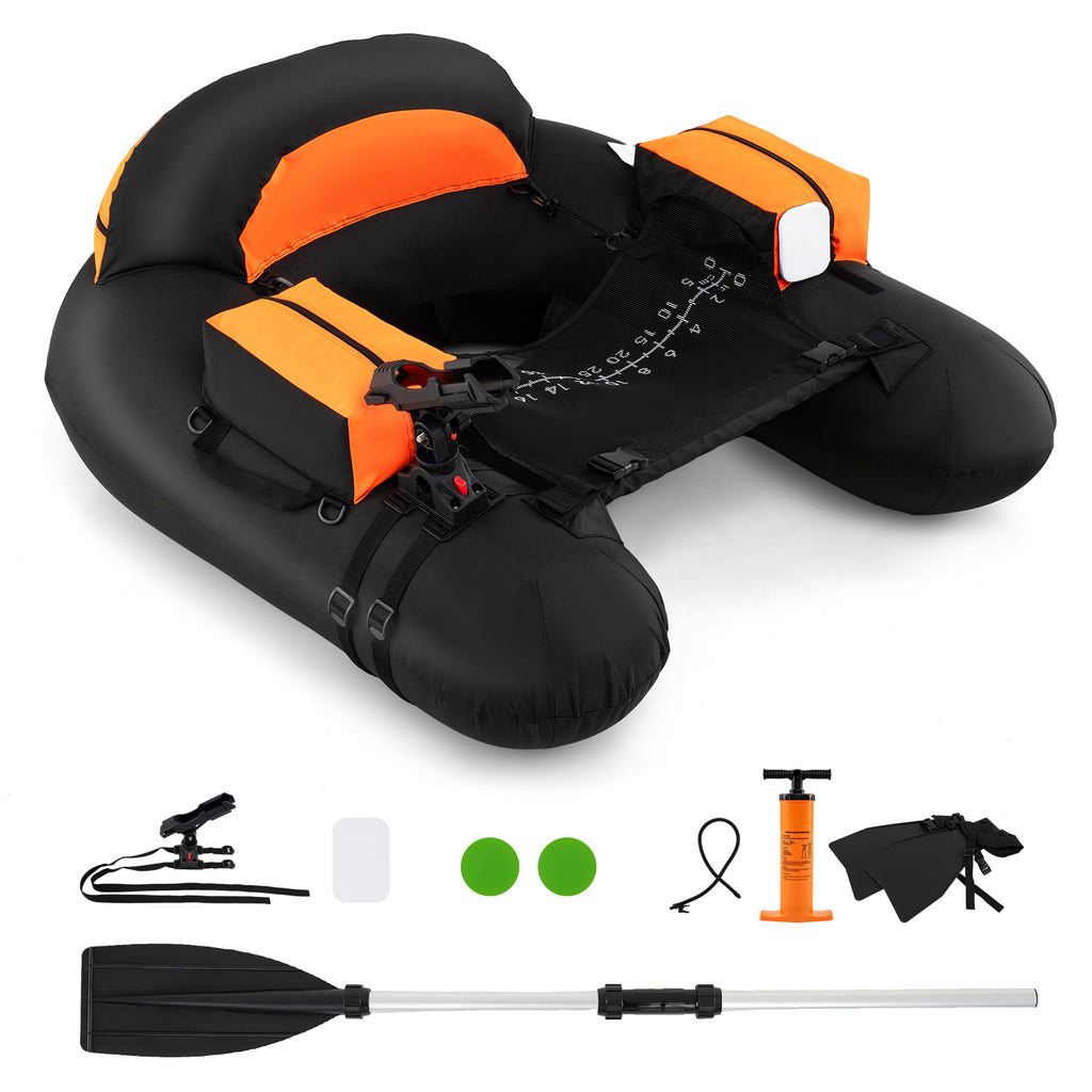 Inflatable Float Tube with Adjustable Fishing Rod Holder and Fish Hook Stator - Orange