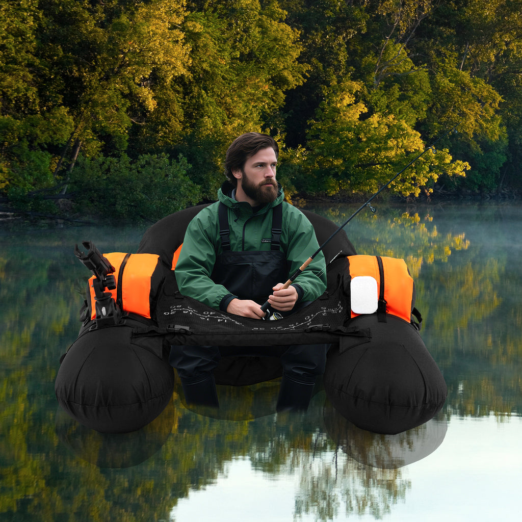 Inflatable Float Tube with Adjustable Fishing Rod Holder and Fish Hook Stator - Orange