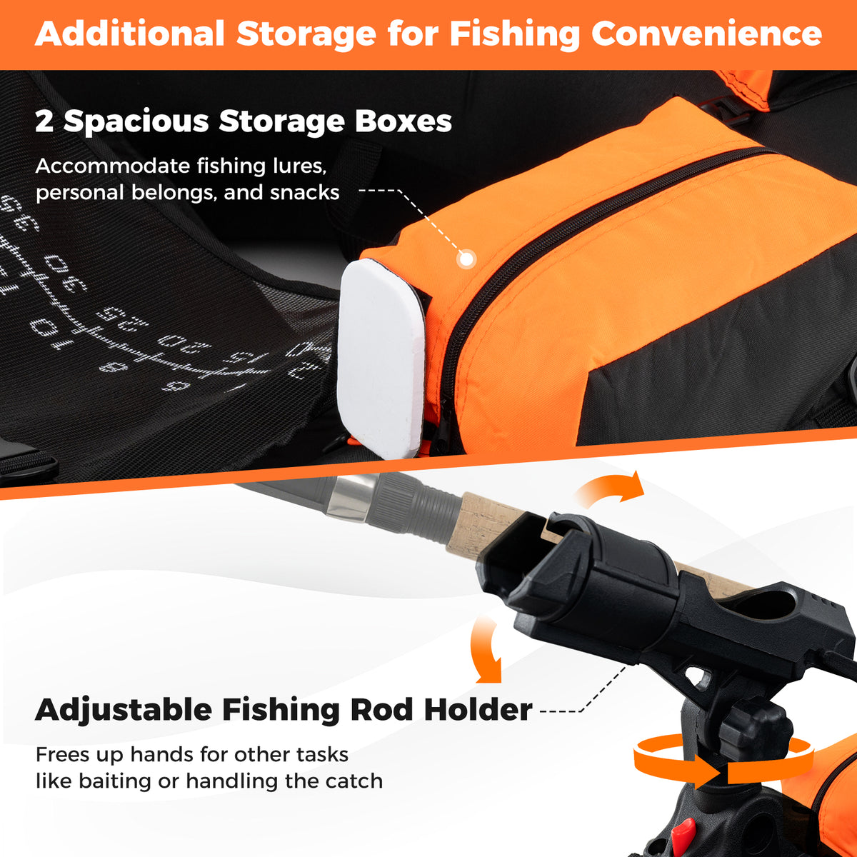Inflatable Float Tube with Adjustable Fishing Rod Holder and Fish Hook Stator - Orange