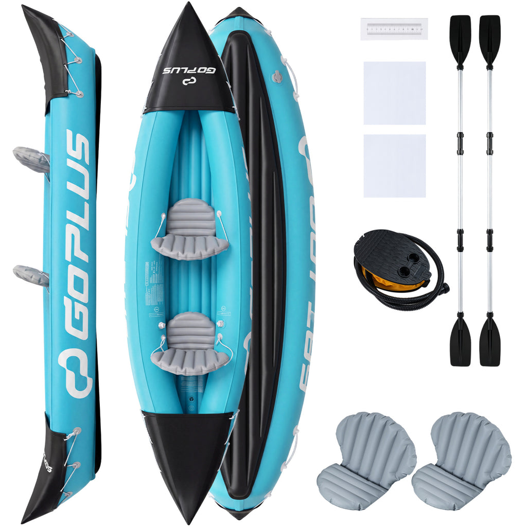 Inflatable 2 Person Kayak with Aluminum Paddles Heavy Duty Touring Boat Blue - Costway