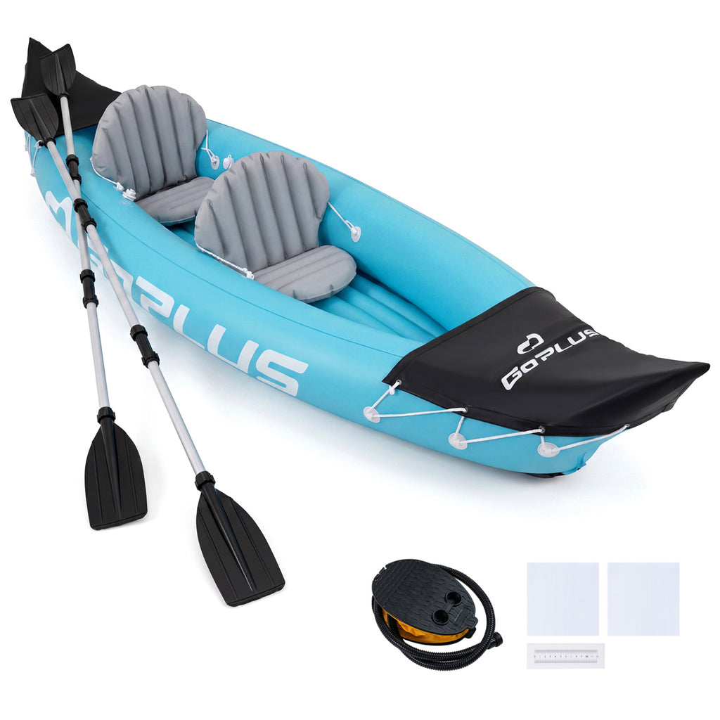 Inflatable 2 Person Kayak with Aluminum Paddles Heavy Duty Touring Boat Blue - Costway