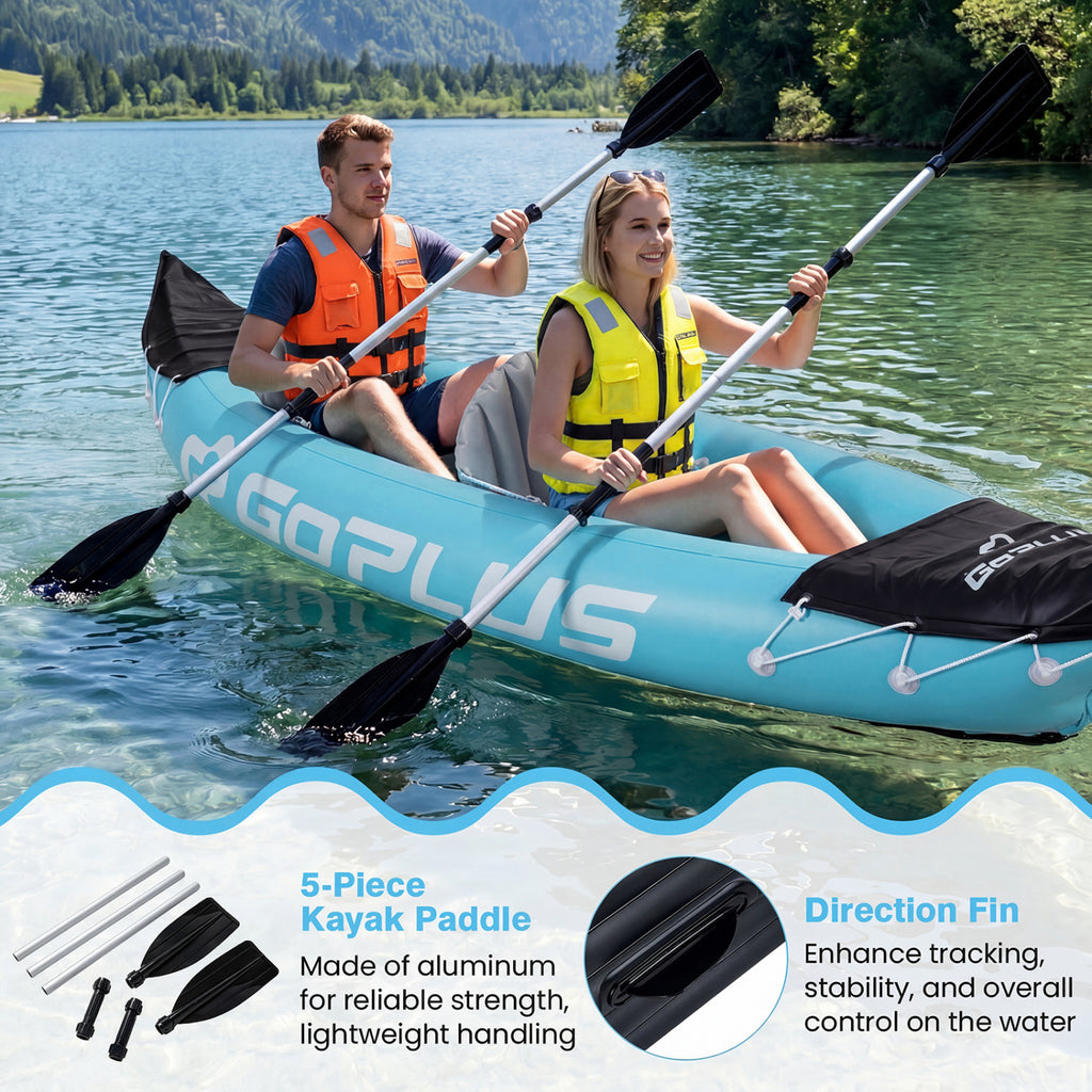Inflatable 2 Person Kayak with Aluminum Paddles Heavy Duty Touring Boat Blue - Costway