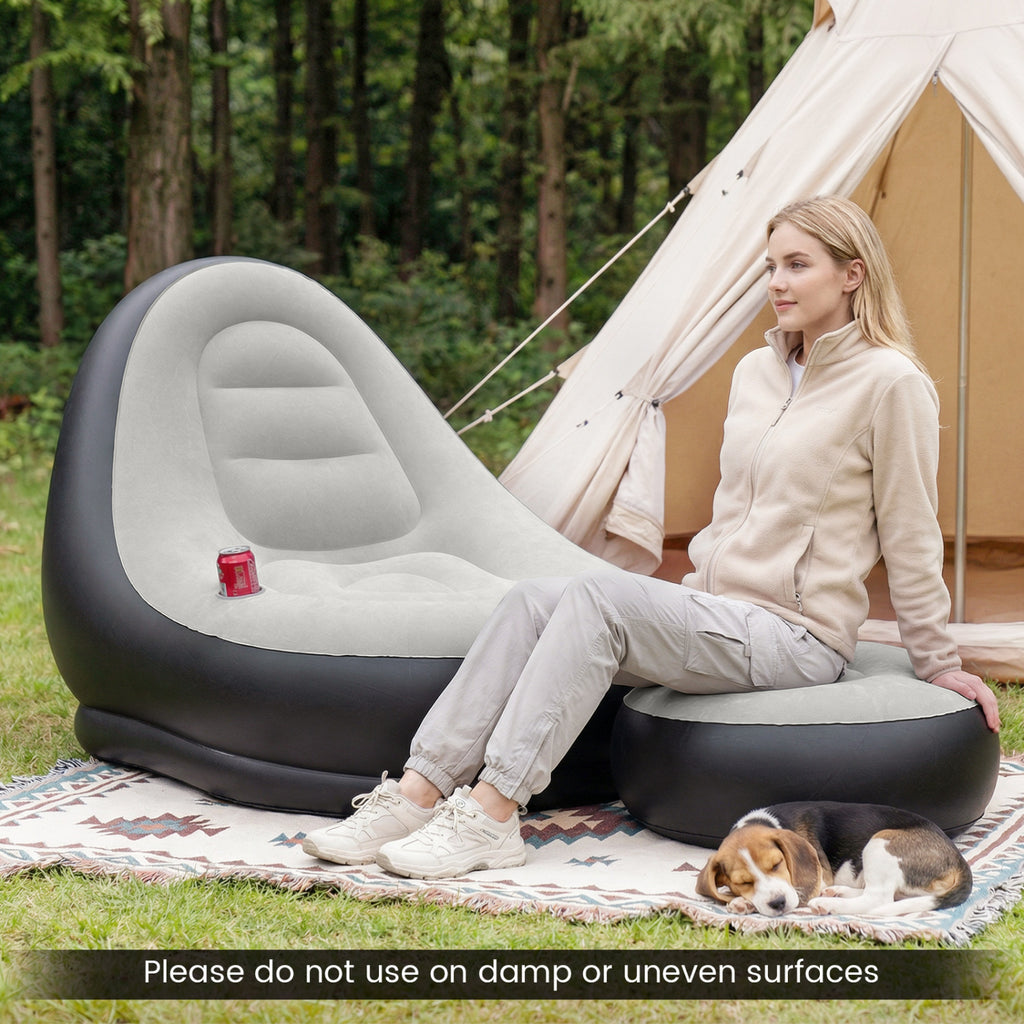 Inflatable Lounge Sofa with Ottoman Portable Air for Adults Flocked