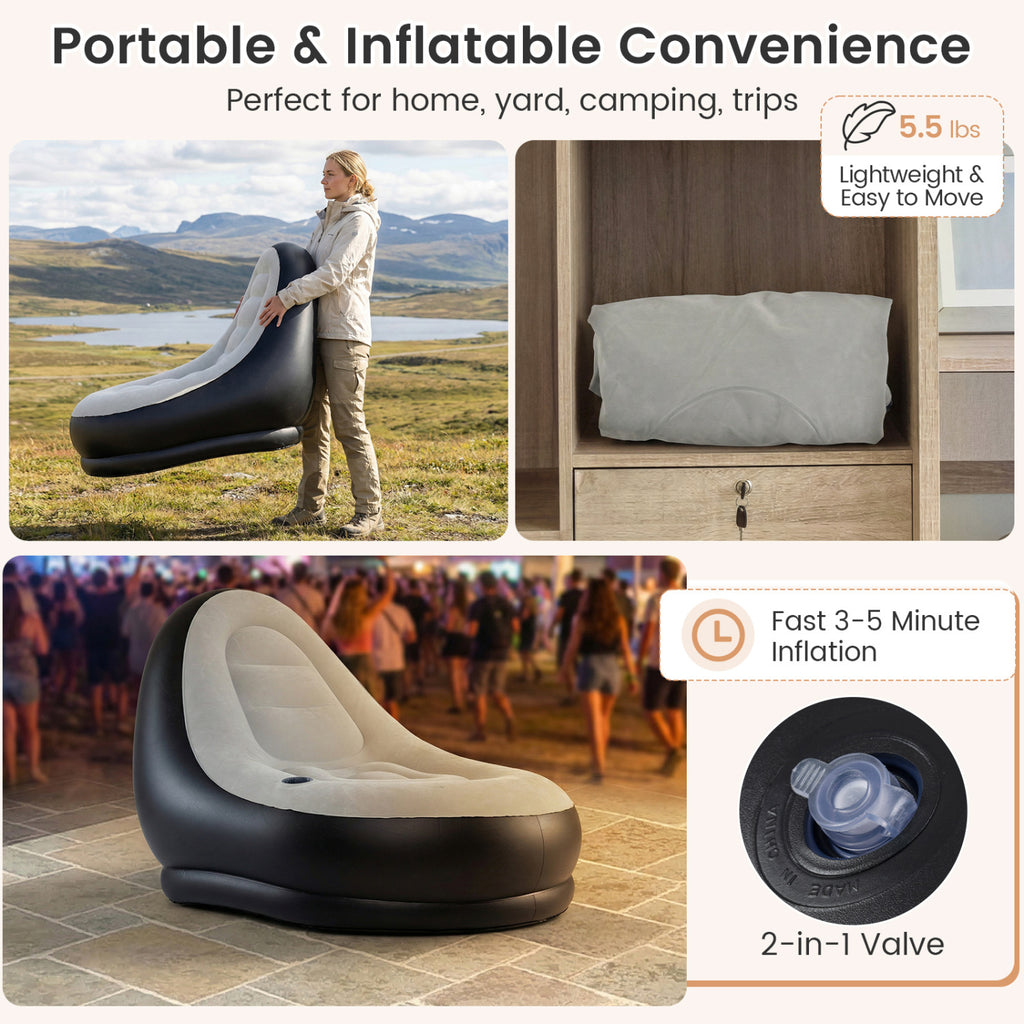 Inflatable Lounge Sofa with Ottoman Portable Air for Adults Flocked
