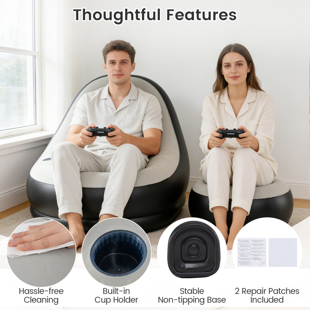 Inflatable Lounge Sofa with Ottoman Portable Air for Adults Flocked
