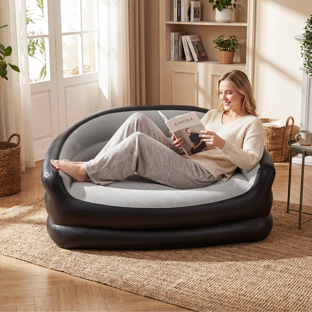 Inflatable Loveseat Couch Portable and Foldable 2-Seater Air Sofa for