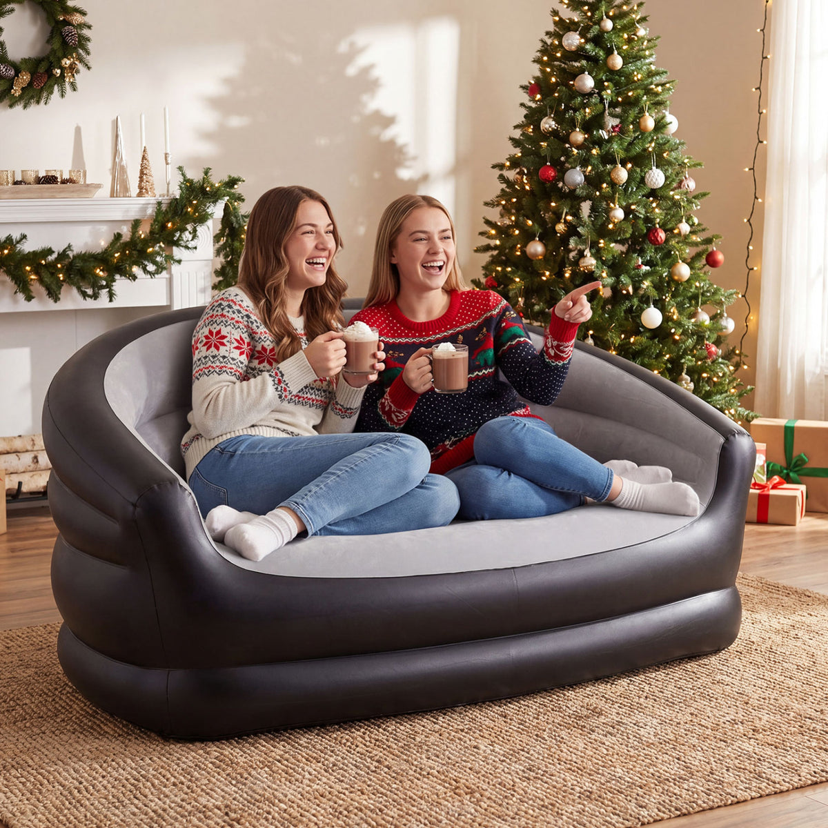 Inflatable Loveseat Couch Portable and Foldable 2-Seater Air Sofa for