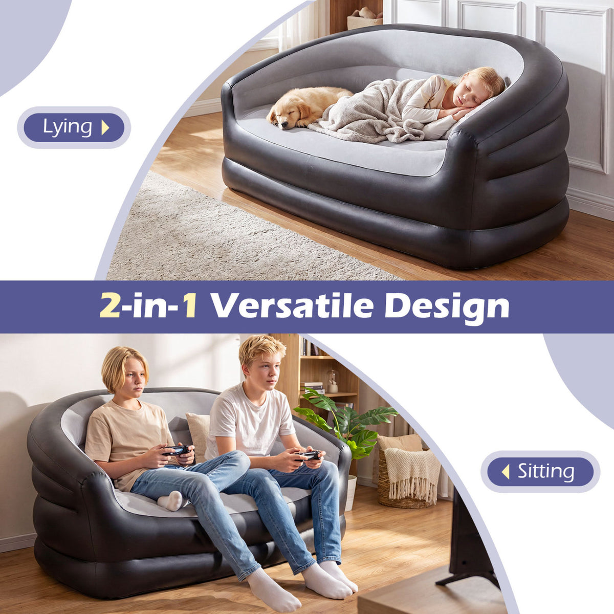 Inflatable Loveseat Couch Portable and Foldable 2-Seater Air Sofa for