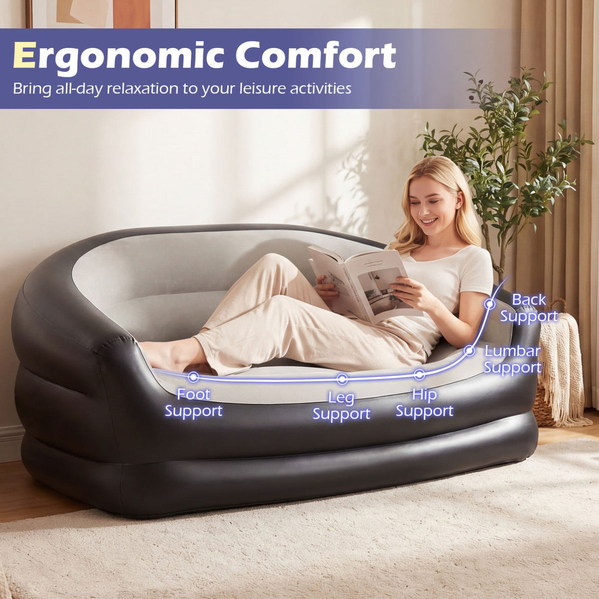 Inflatable Loveseat Couch Portable and Foldable 2-Seater Air Sofa for