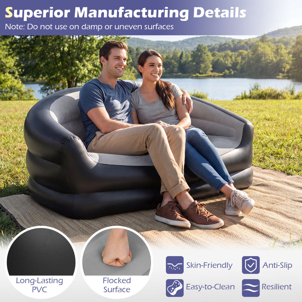 Inflatable Loveseat Couch Portable and Foldable 2-Seater Air Sofa for
