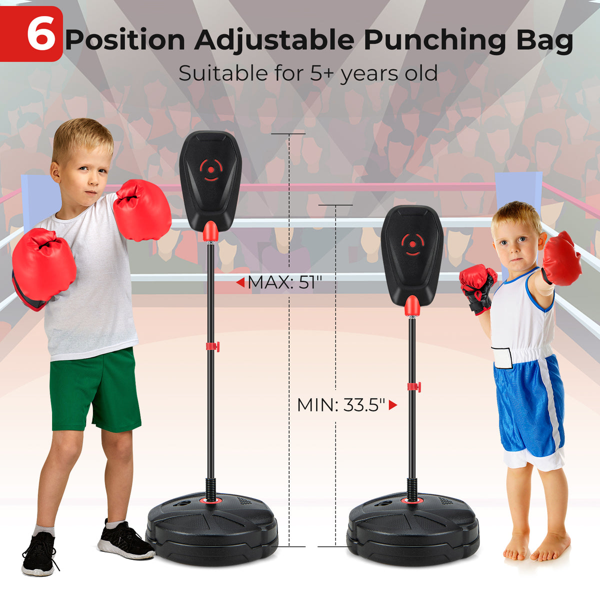 Kids Boxing Set with Punching Bag & Gloves - Inflation-Free, Adjustable Height - For Ages 5+ Variation of THIS Listing