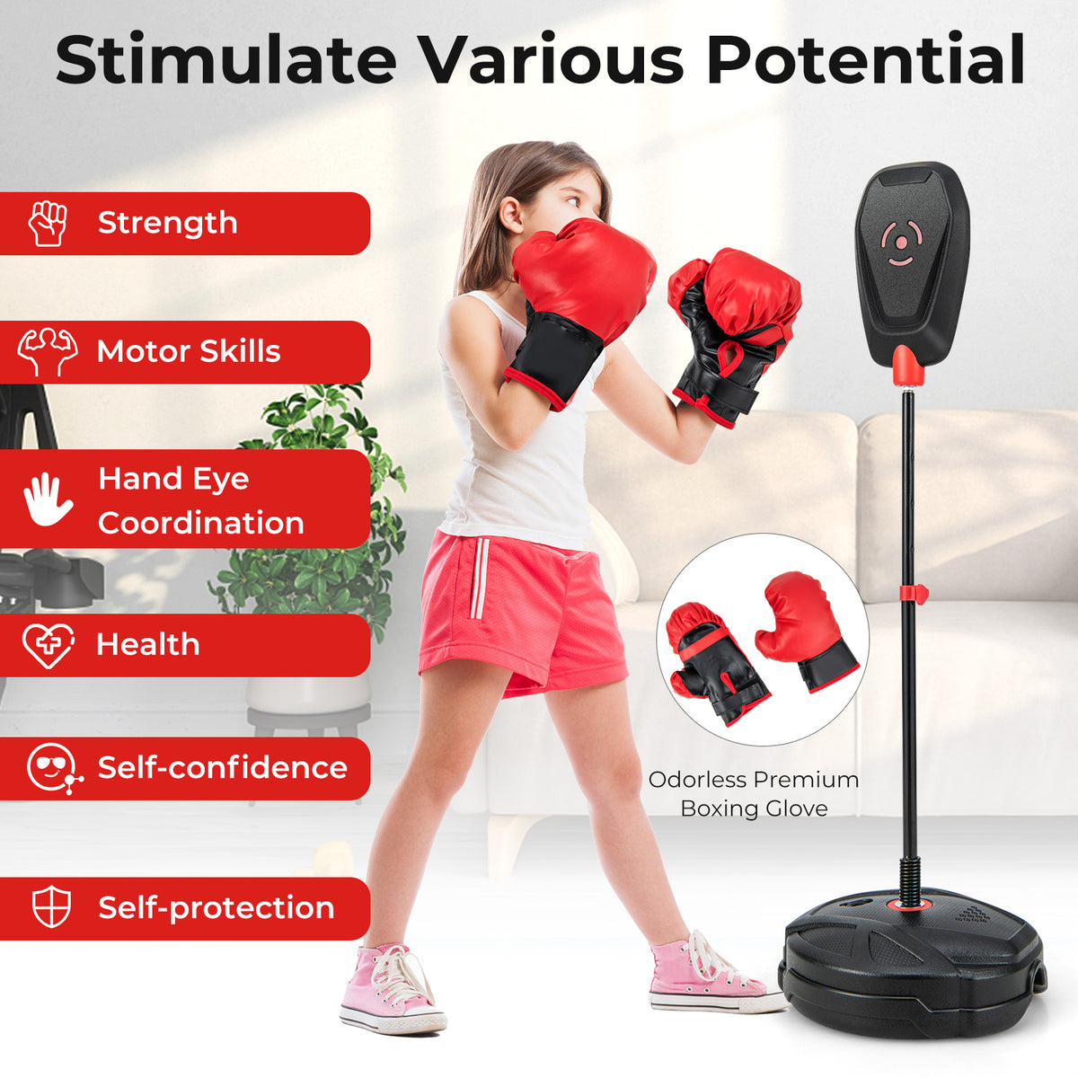 Kids Boxing Set with Punching Bag & Gloves - Inflation-Free, Adjustable Height - For Ages 5+ Variation of THIS Listing