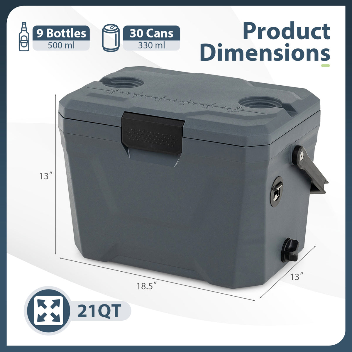 Portable Hard Shell Cooler 21 QT - Gray