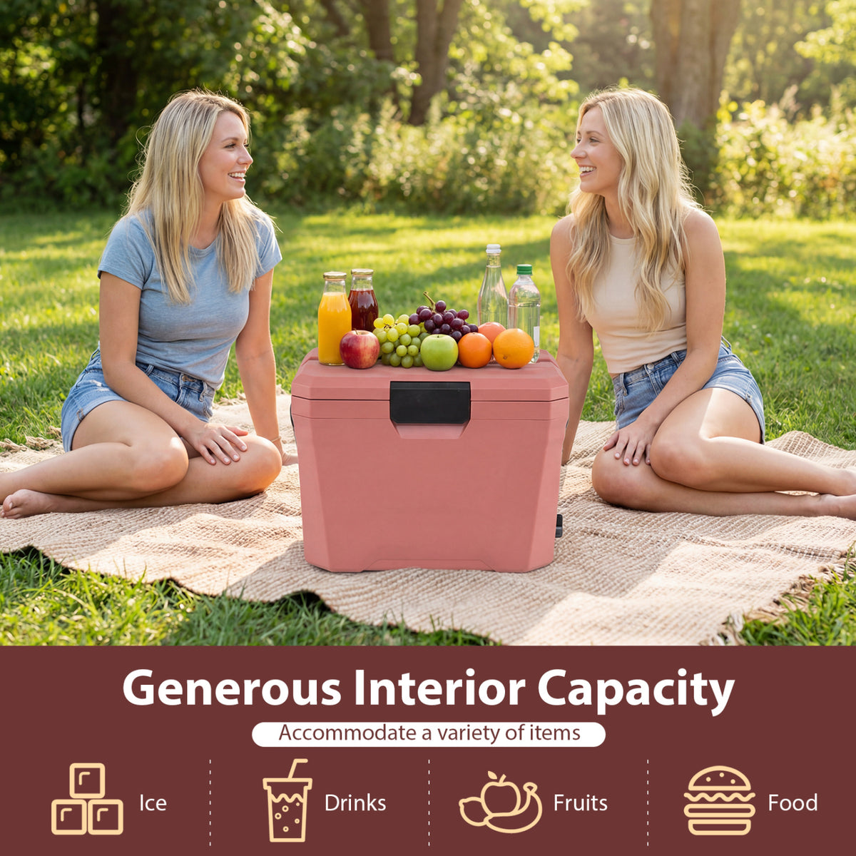 21 QT Insulated Portable Cooler Ice Chest - Pink