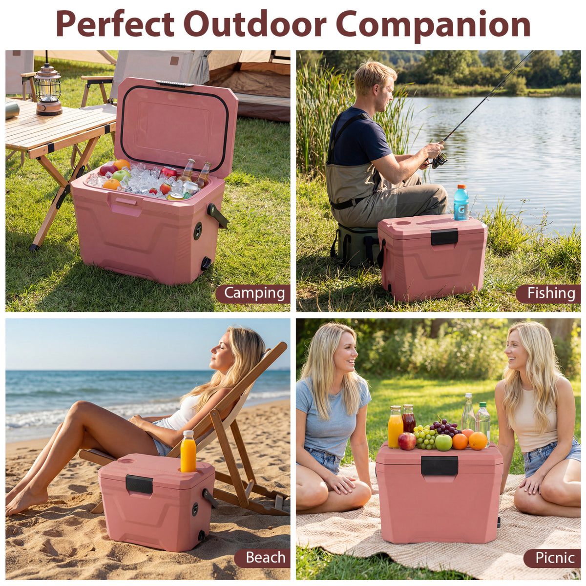 21 QT Insulated Portable Cooler Ice Chest - Pink