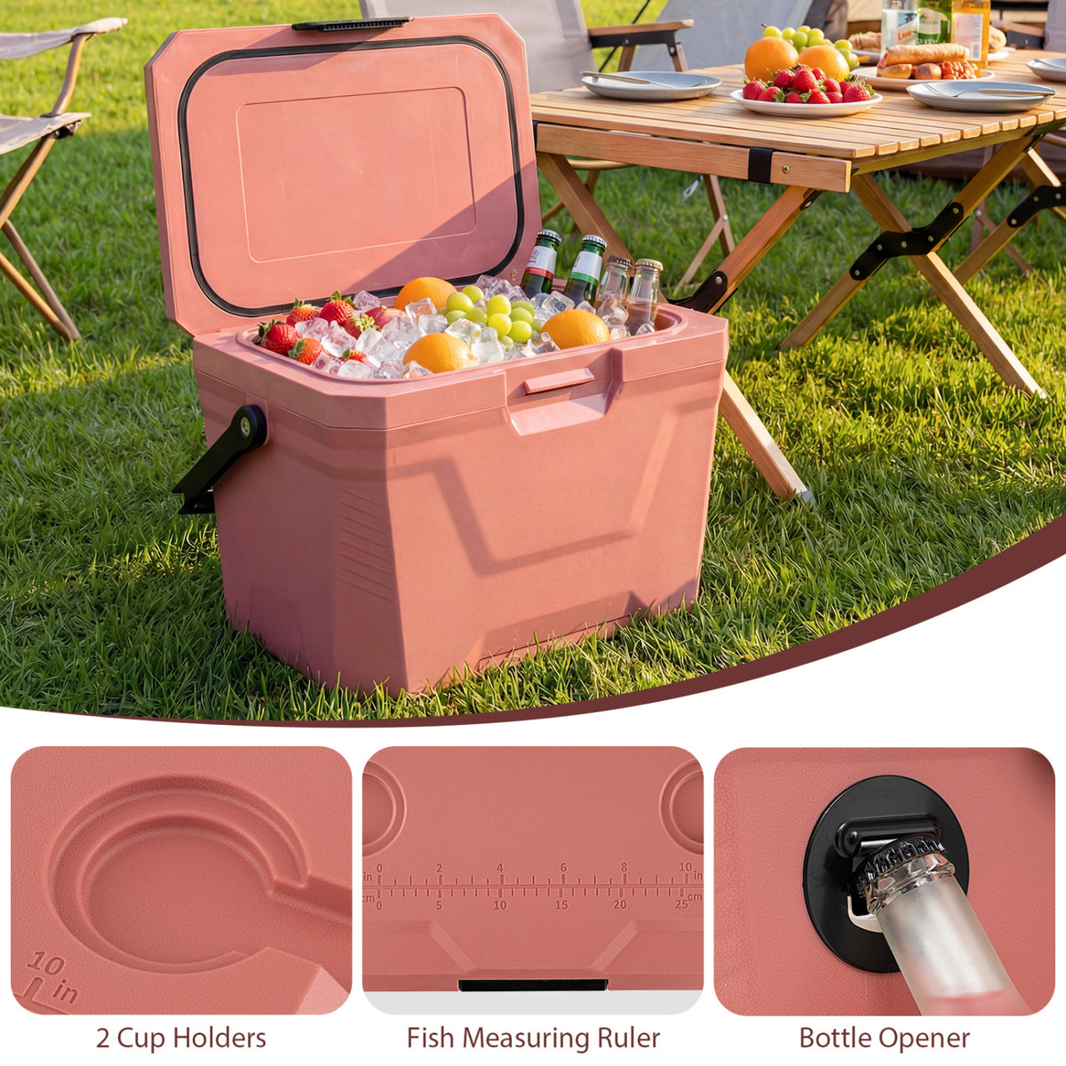 21 QT Insulated Portable Cooler Ice Chest - Pink