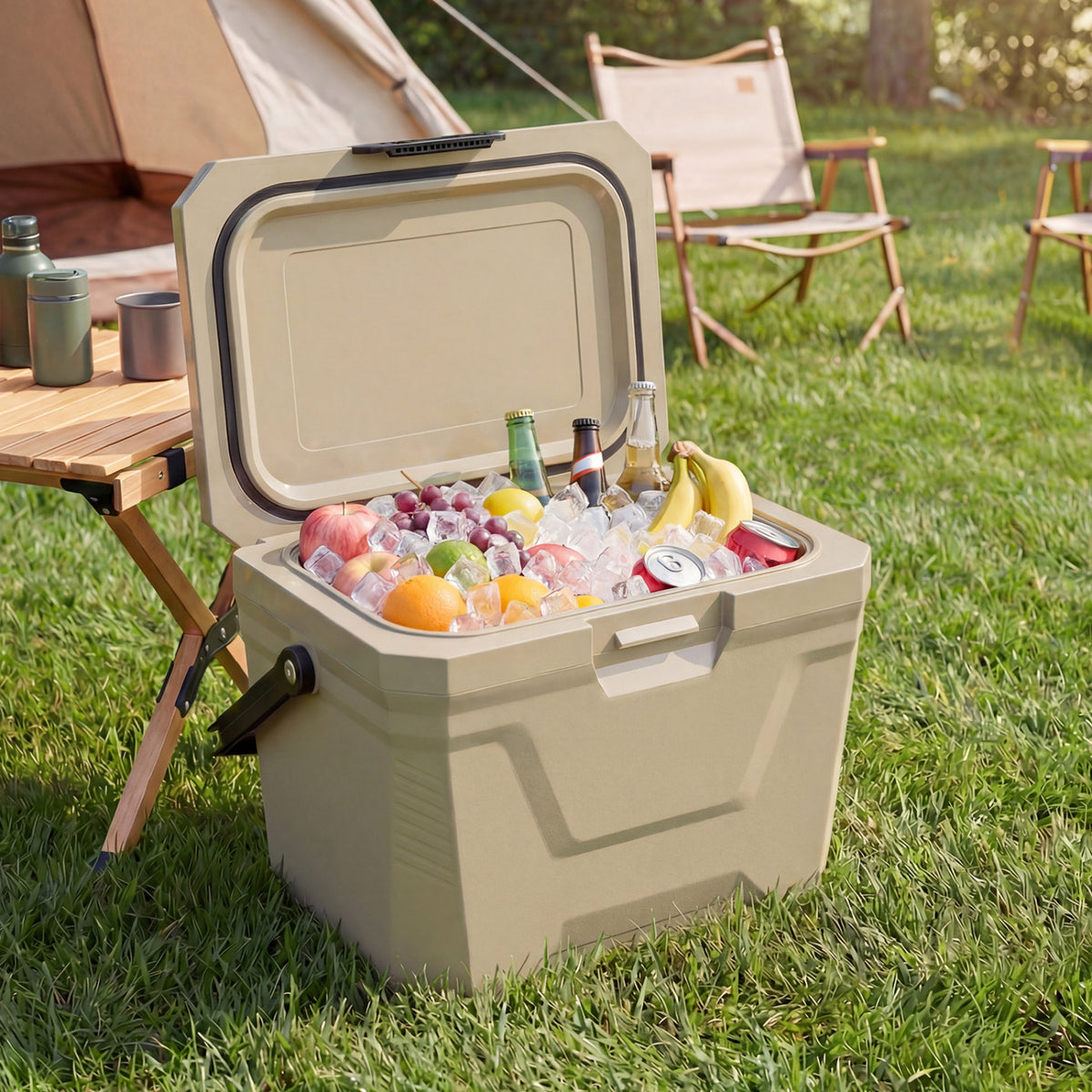 Insulated Hard Shell Cooler Ice Chest with Cup Holders - 21 QT Coffee