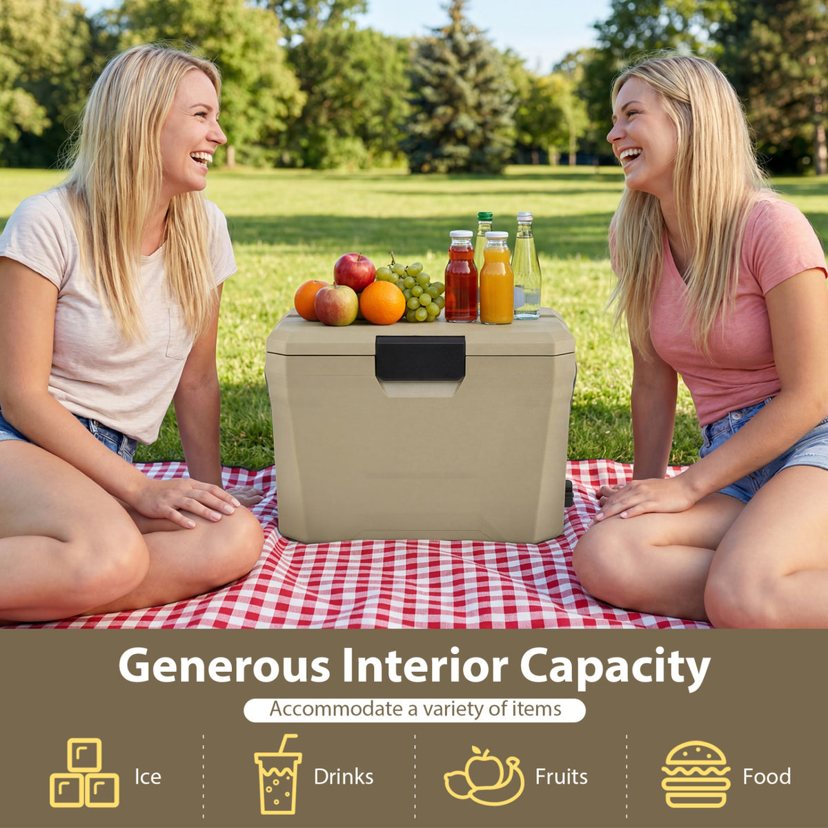 Insulated Hard Shell Cooler Ice Chest with Cup Holders - 21 QT Coffee