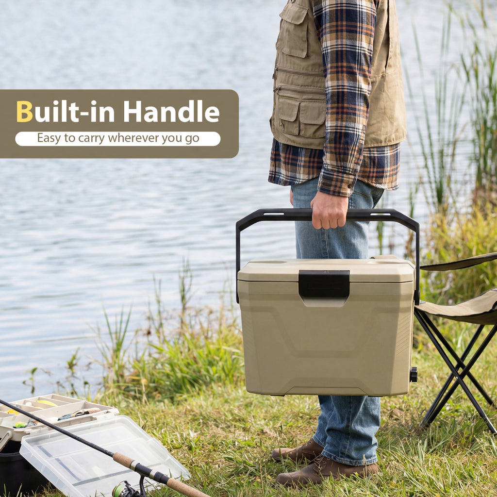 Insulated Hard Shell Cooler Ice Chest with Cup Holders - 21 QT Coffee