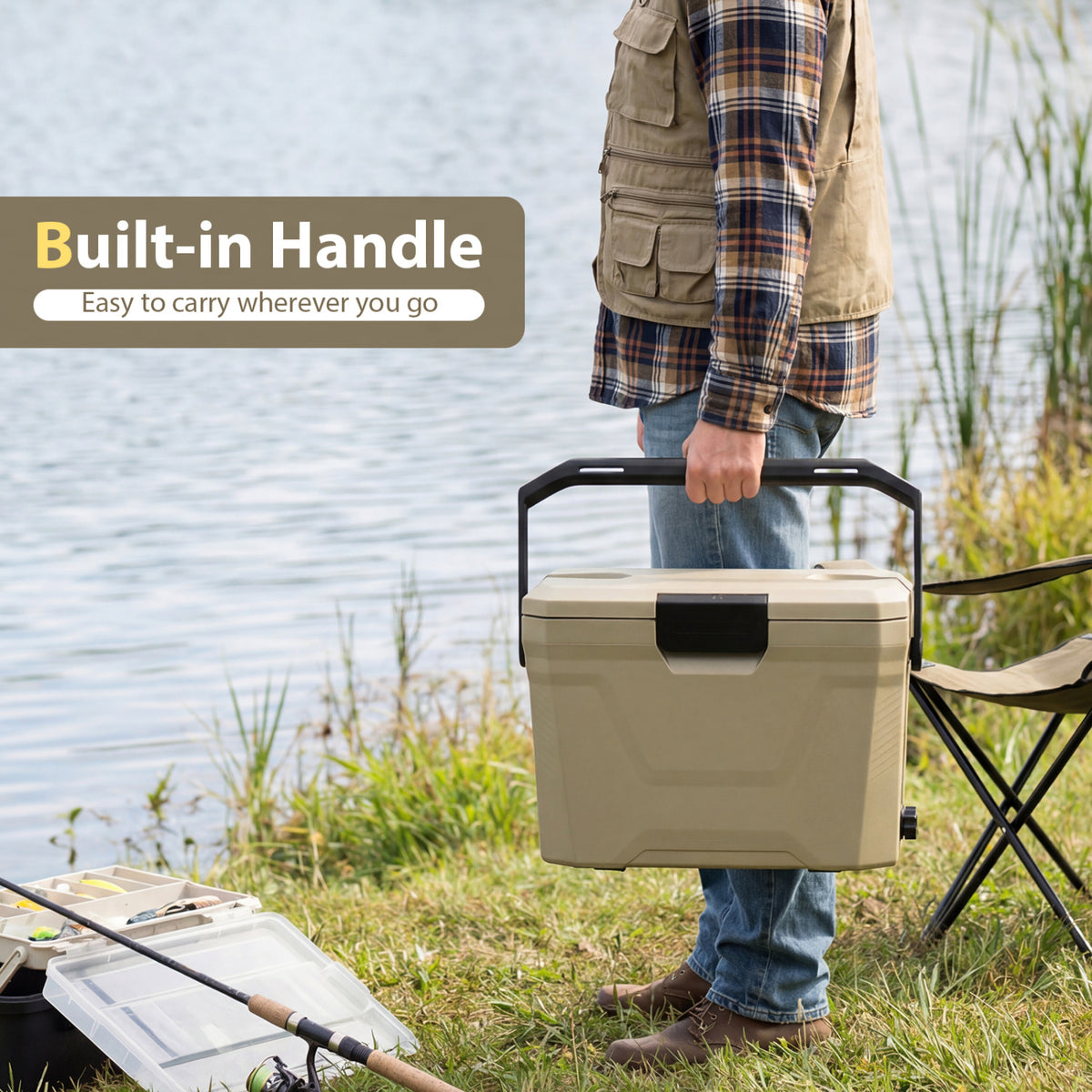 Insulated Hard Shell Cooler Ice Chest with Cup Holders - 21 QT Coffee